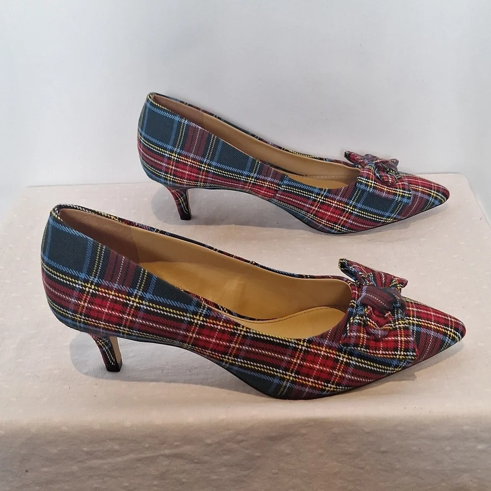 Esme Tartan Plaid Women's Kitten Heels Bow Accent Size 6.5